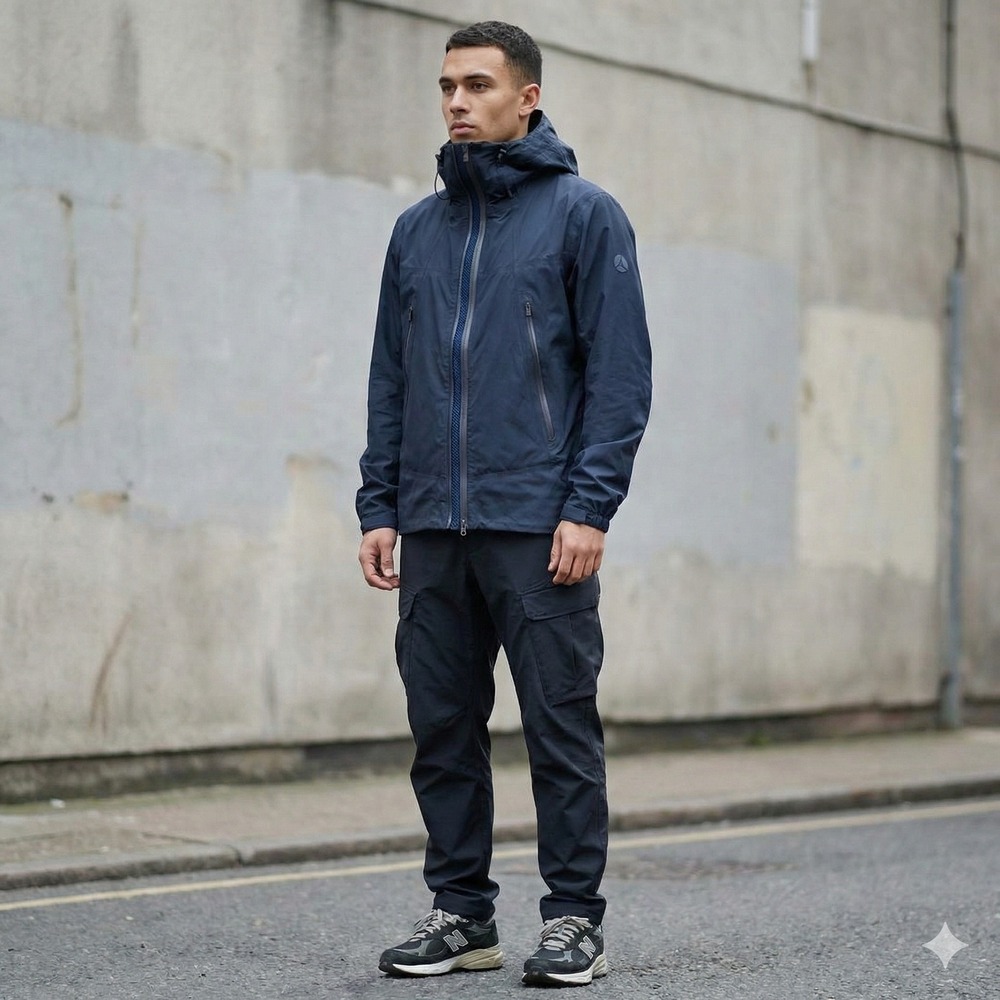 People of Shibuya‎ Jacket Mens 48 Medium Navy Blue Hooded Full Zip Rain Utility